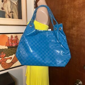 Guess Vibrant Blue Checkered Tote